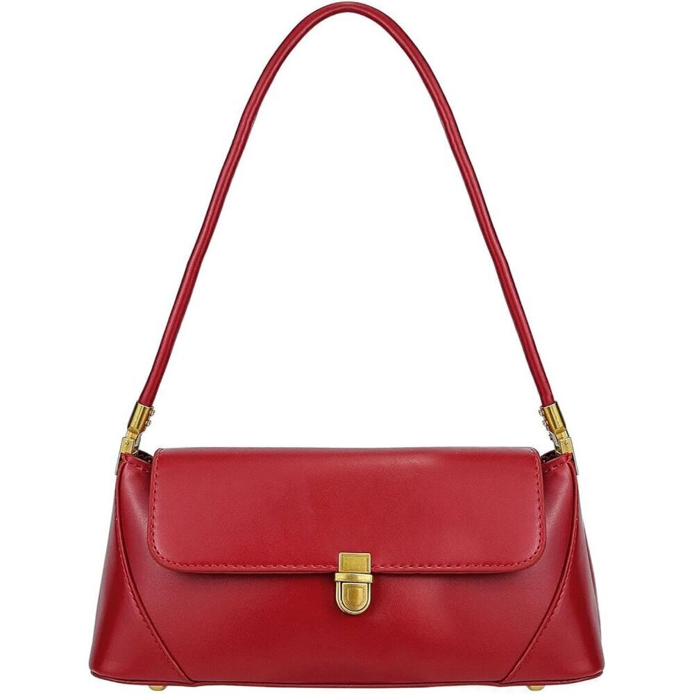 Vintage Small Red Shoulder Bag for Women Zipper Closure and Classic Design